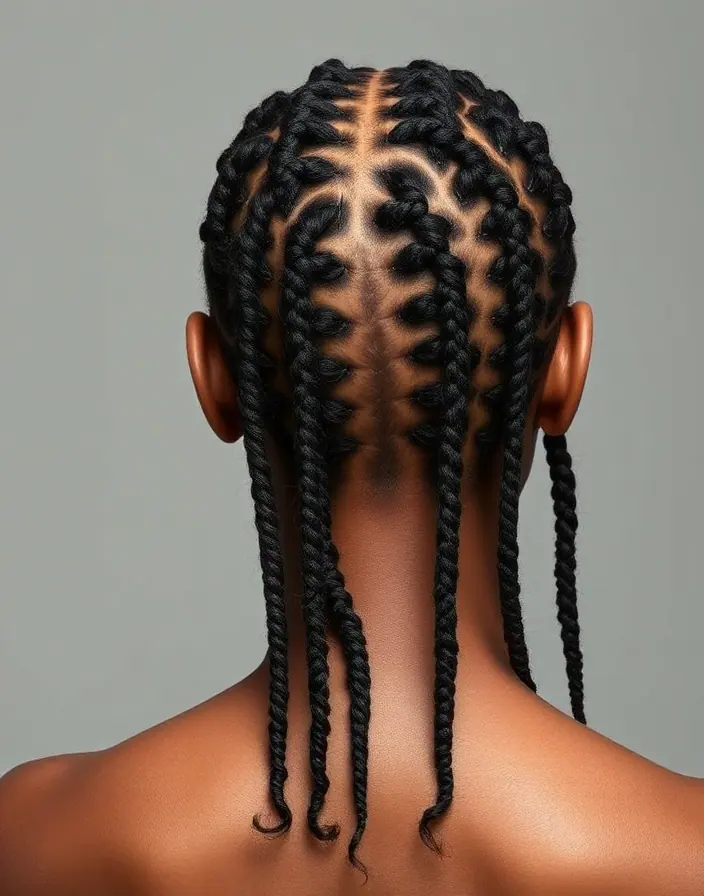Long knotless braids seen from behind